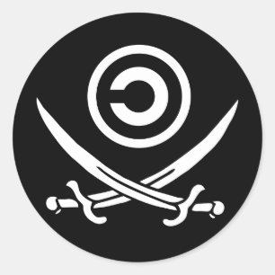 Adesivo Redondo Crânio & bandeira de Anti-Copyright Copyleft dos