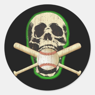 ADESIVO REDONDO CRÂNIO COM BASEBOL E BASTÕES