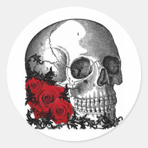 ADESIVO REDONDO CRÂNIO COM IMPRESSÃO DO VINTAGE DOS ROSAS