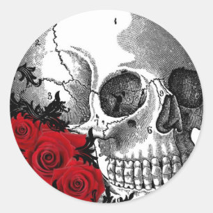 ADESIVO REDONDO CRÂNIO COM IMPRESSÃO DO VINTAGE DOS ROSAS