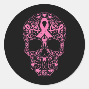 Adesivo Redondo Crânio Crânio Fita Rosa Fita Calavera Cancer Awa