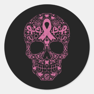 Adesivo Redondo Crânio Crânio Fita Rosa Fita Calavera Cancer Awa