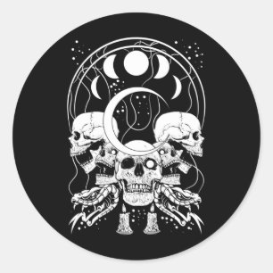 Adesivo Redondo Crânio Crescente Gótico Fases da Lua Cobra