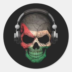 Adesivo Redondo Crânio customizável do DJ do palestino com fones