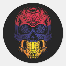 Adesivo Redondo Crânio Da Armênia E Bandeira De Rosas