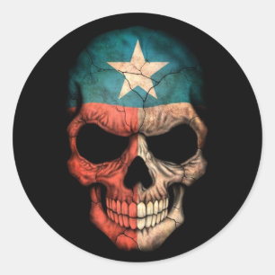 Adesivo Redondo Crânio da bandeira de Texas no preto