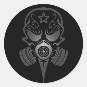 Adesivo Redondo Crânio de Açúcar com Máscara de Gás