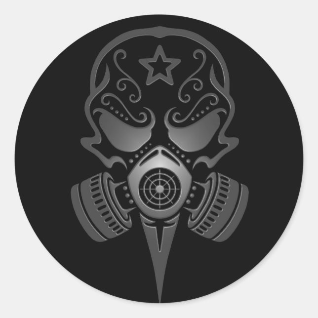 Adesivo Redondo Crânio de Açúcar com Máscara de Gás (Frente)