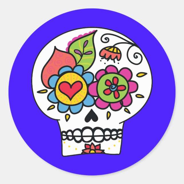 Adesivo Redondo Crânio de açúcar, Dia de Los Muertos Stickers (Frente)
