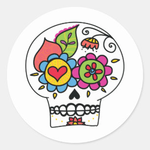 Adesivo Redondo Crânio de açúcar, Dia de Los Muertos Stickers,
