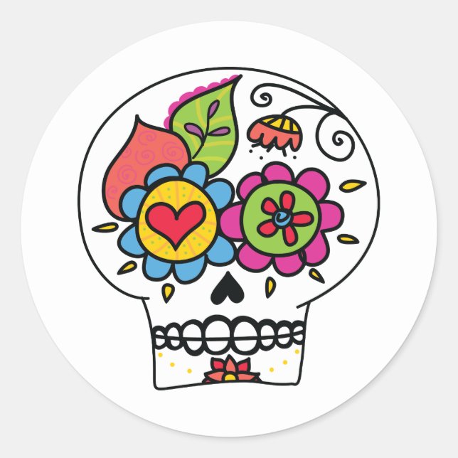 Adesivo Redondo Crânio de açúcar, Dia de Los Muertos Stickers, bra (Frente)