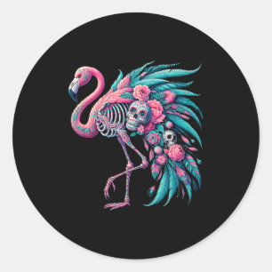 Adesivo Redondo Crânio de açúcar feminino flamingo mexicano dia de