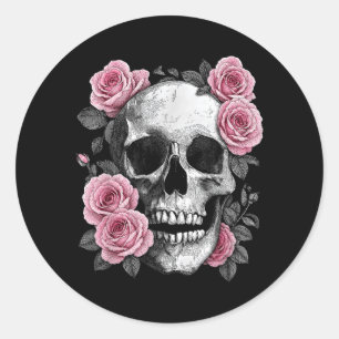 Adesivo Redondo Cranio de Açúcar Floral Rosa Flor de Aniversário E
