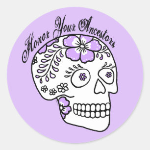 Adesivo Redondo Cranio de Açúcar Floral Roxo Honre seus Ancestrais