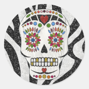 Adesivo Redondo Crânio de Açúcar Rockabilizável RAB na Impressão Z
