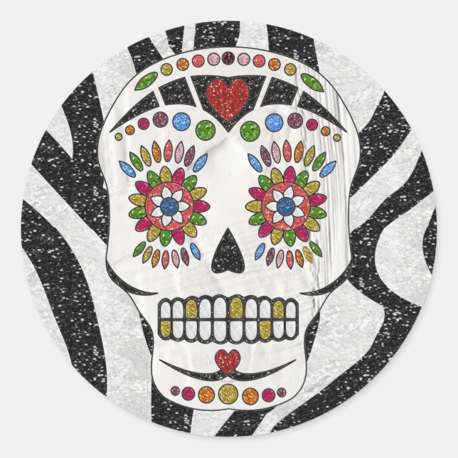 Adesivo Redondo Crânio de Açúcar Rockabilizável RAB na Impressão Z (Frente)