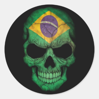 Adesivo Redondo Crânio de Bandeira Brasileiro em Preto