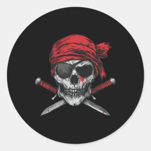 Adesivo Redondo Crânio De Bandeira Pirata E Esqueleto Crossbones
