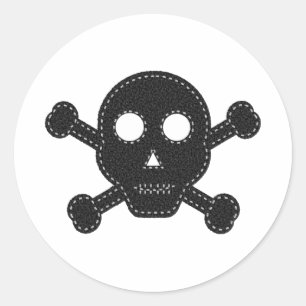 Adesivo Redondo Crânio de Feltro Preto