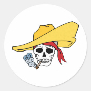 Adesivo Redondo Crânio de Fumar Halloween com Cartoon Bandana