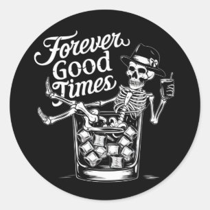 Adesivo Redondo Cranio de Halloween Engraçado para Sempre Bom Temp