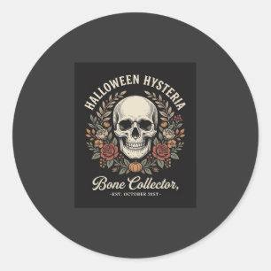 Adesivo Redondo Crânio de Halloween Floral Osso Coletor Design_1