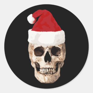 Adesivo Redondo Crânio de Papai Noel - o Natal está inoperante