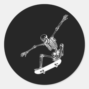 Adesivo Redondo Cranio de skateboard esqueleto Halloween skate