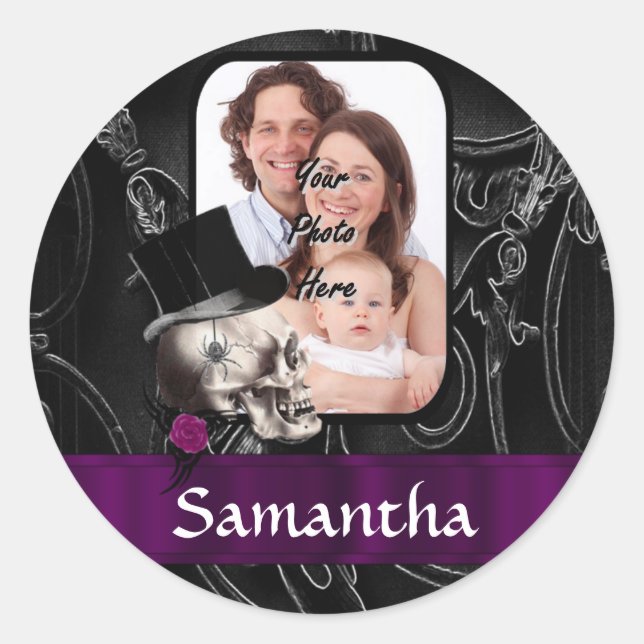 Adesivo Redondo Crânio de tatuagem gótica (Frente)