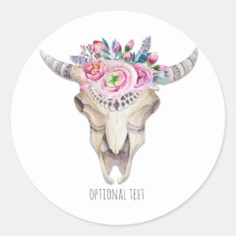 Adesivo Redondo Crânio de Vaca Floral Rústico Boho Chic Favor Pers