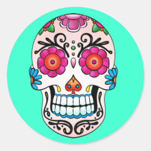 Adesivo Redondo Crânio do açúcar - arte do tatuagem