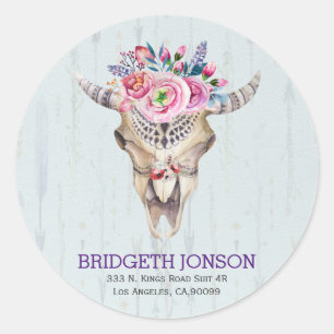 Adesivo Redondo Crânio do animal da aguarela