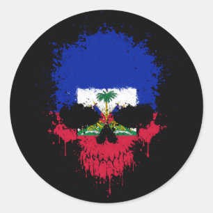 Adesivo Redondo Crânio do Splatter do gotejamento de Haiti