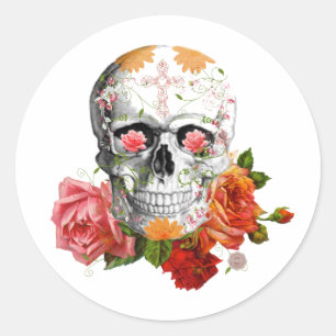 Adesivo Redondo Crânio dos rosas