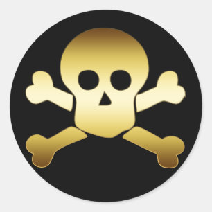 ADESIVO REDONDO CRÂNIO DOURADO & CROSSBONES