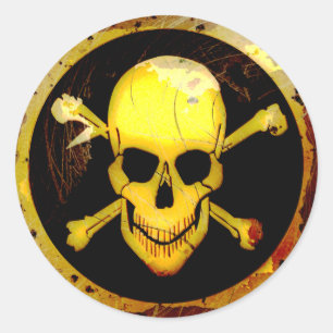Adesivo Redondo Crânio Dourado e Crossbones do estilo do Grunge