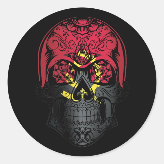 Adesivo Redondo Crânio E Bandeira De Angola (Frente)