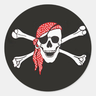 Adesivo Redondo Crânio e bandeira de pirata cruzada dos ossos
