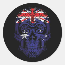 Adesivo Redondo Crânio E Bandeira De Rosas Da Austrália