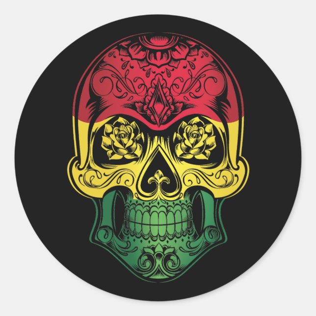 Adesivo Redondo Crânio E Bandeira De Rosas Da Bolívia (Frente)