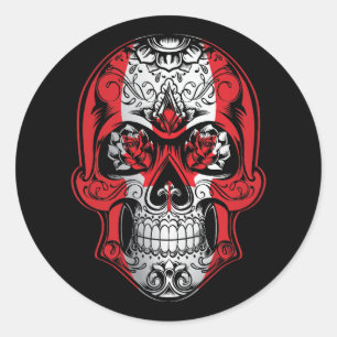 Adesivo Redondo Crânio E Bandeira De Rosas Do Canadá