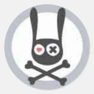 Adesivo Redondo Crânio e Crossbones do coelho com coração e olh