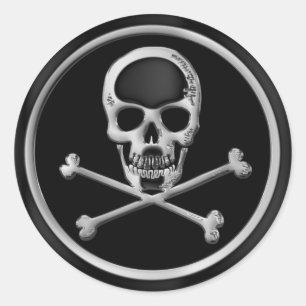 ADESIVO REDONDO CRÂNIO E CROSSBONES DO CROMO