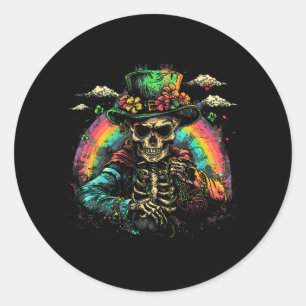 Adesivo Redondo Crânio Esqueleto - Leprechaun Dia de São Patrício