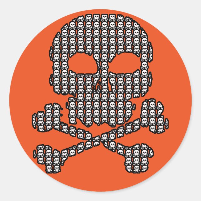 Adesivo Redondo Crânio feito de crânios no Halloween (Frente)
