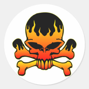 Adesivo Redondo Crânio flamejante e Crossbones