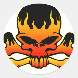 Adesivo Redondo Crânio flamejante e Crossbones