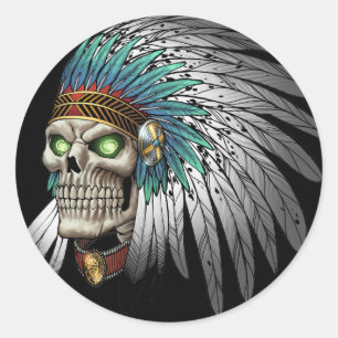 Adesivo Redondo Crânio gótico tribal indiano do nativo americano