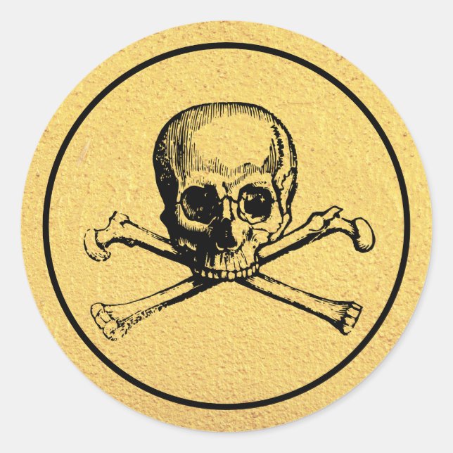 Adesivo Redondo Crânio Gótico | Vinheta | DOURADO (Frente)