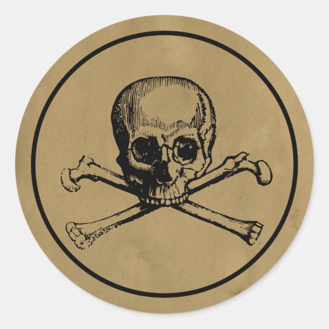 Adesivo Redondo Crânio Gótico | Vinheta | Pergaminho (Frente)